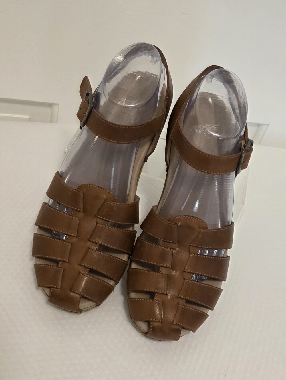 Dansko Brown Leather Woven Sandals with Ankle Buckle Size 40/9.5-10 Casual, Boho